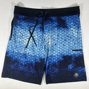 Pelagic Mens Hydro Lite Board Shorts Size 40 Blue Black Geometric Fishing Surf